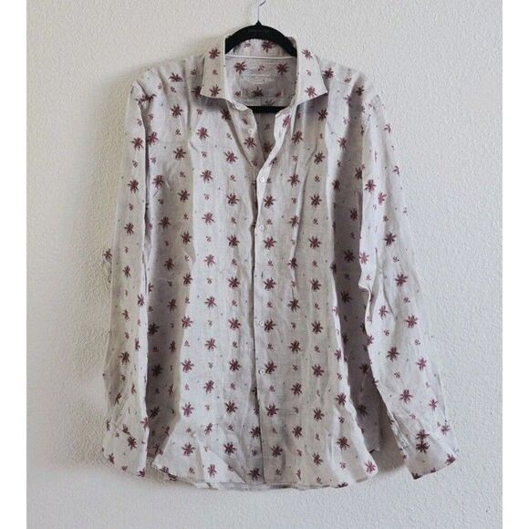 Camicissima 100% Linen Italy Printed Shirt Men 43 US Large Long Slv Hand Crafted - Picture 1 of 7